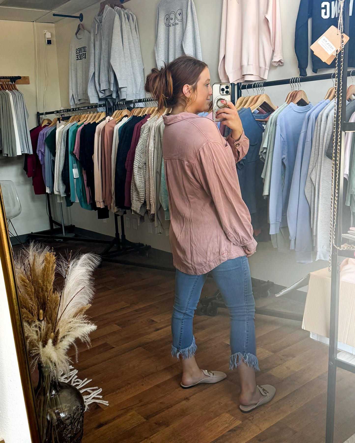 White Birch Button Tunic, Muted Pink