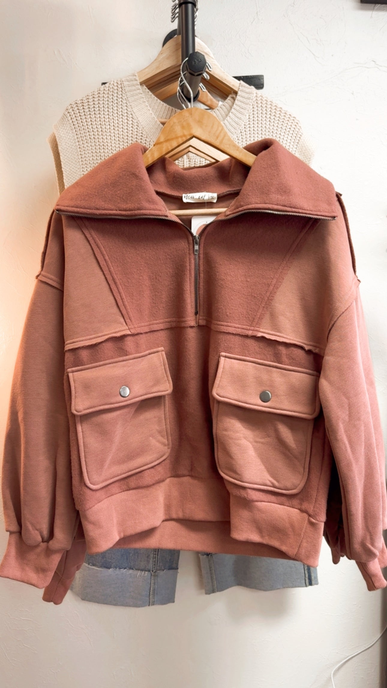 Oversized Quarter Zip Pullover, Brick