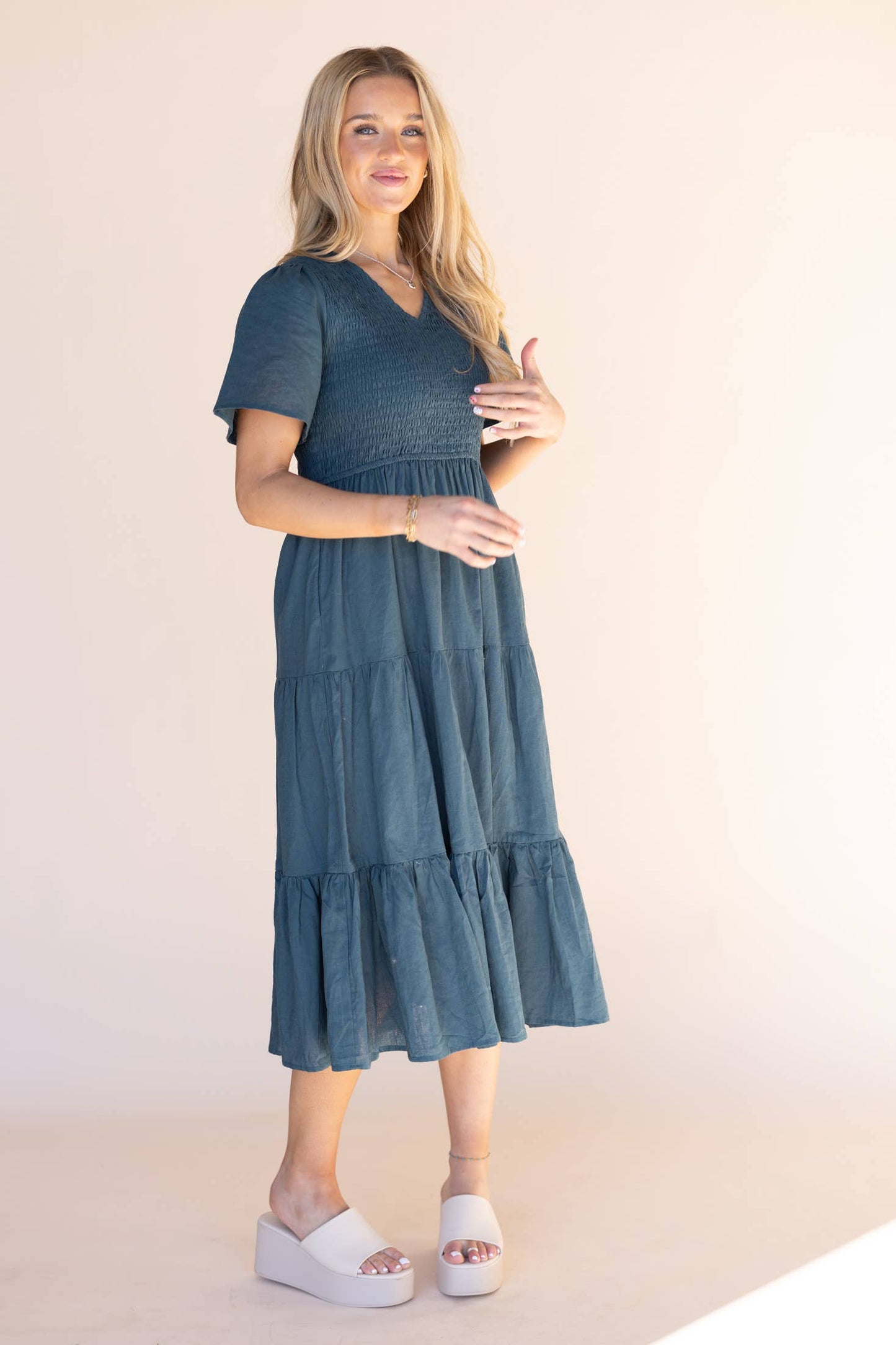 Natural Tayla Linen/Cotton Dress in Indigo Blue