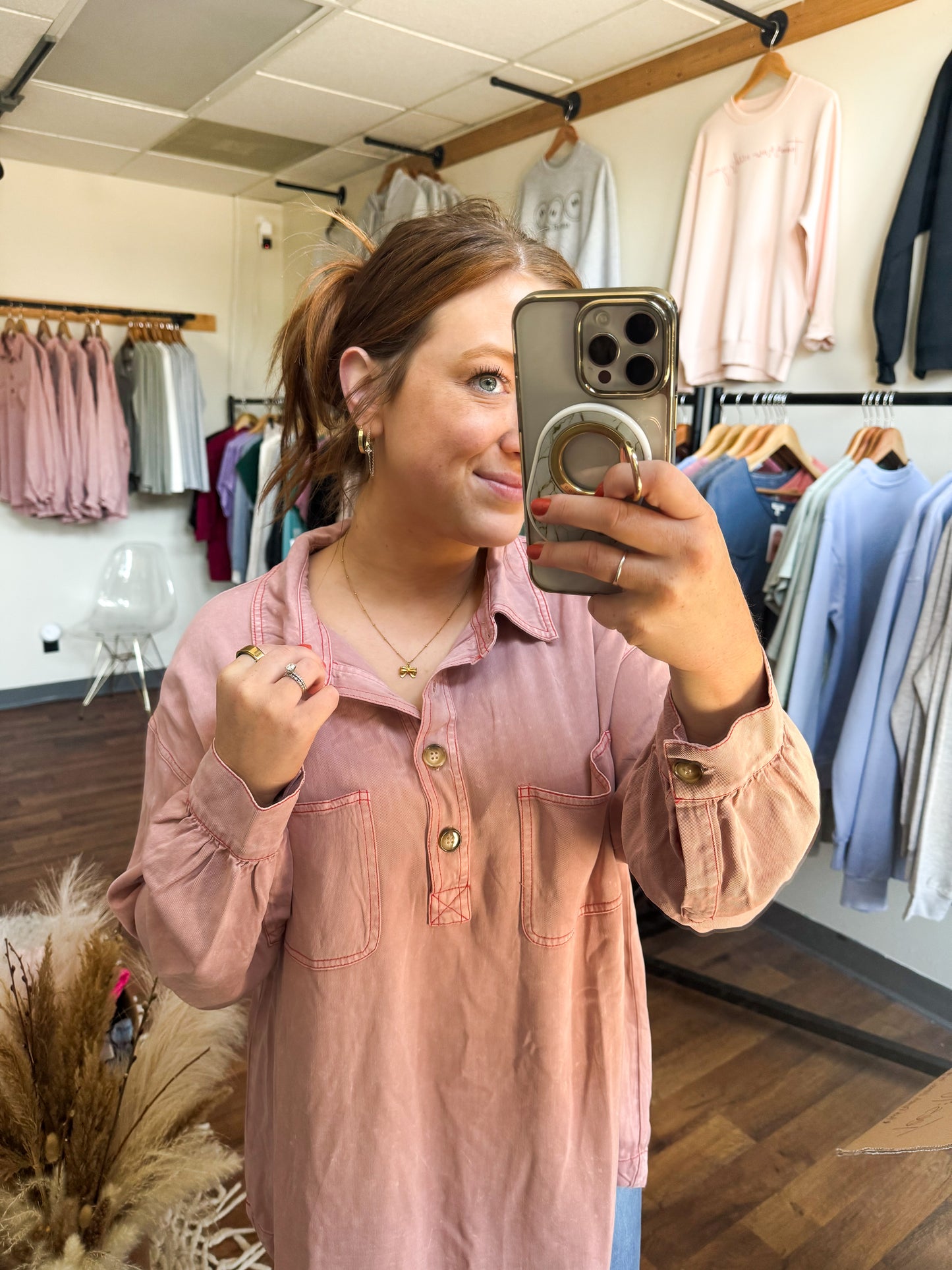 White Birch Button Tunic, Muted Pink