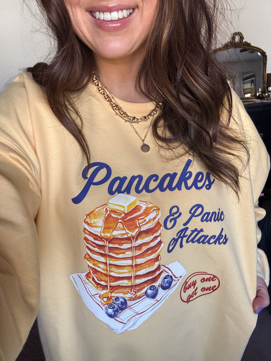 Pancakes & Panic Attacks Crewneck on Buttercream Bliss • made to order
