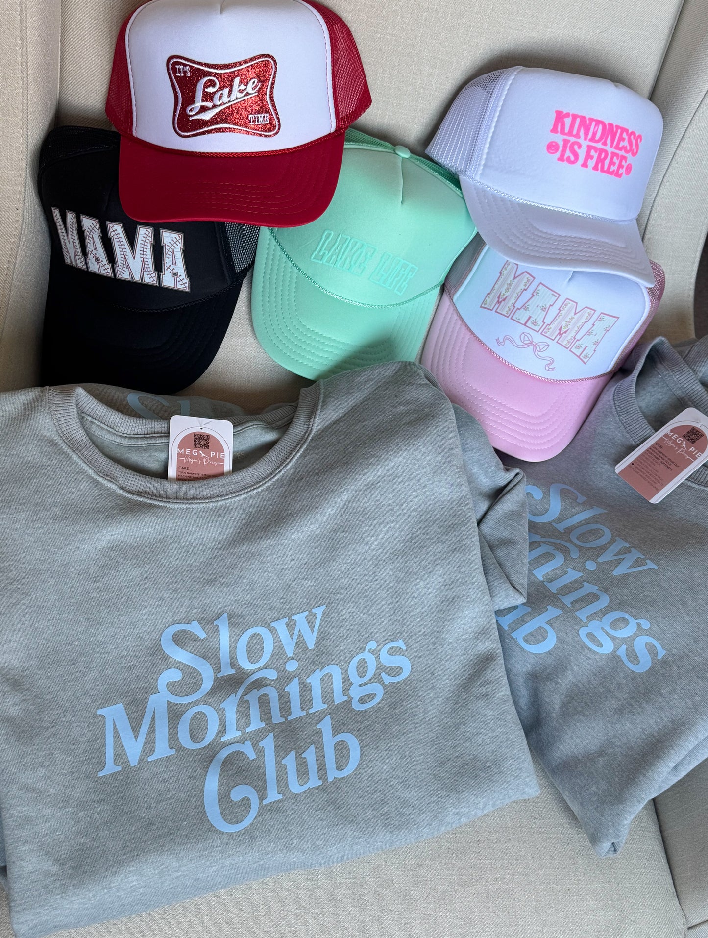 Slow Mornings Club Crewneck, Gray