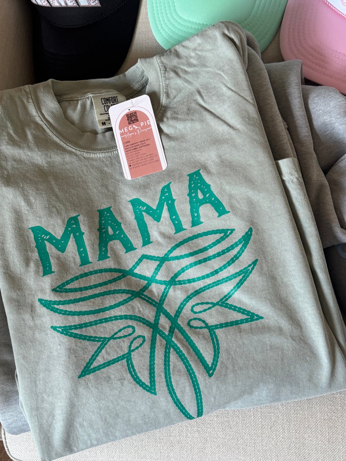 Boot Stitch Mama Comfort Colors Tee, Bay Green
