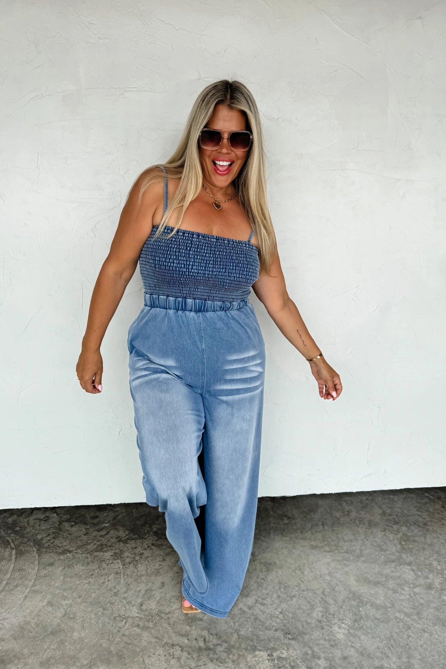 PREORDER: Denim Crush Smocked Romper