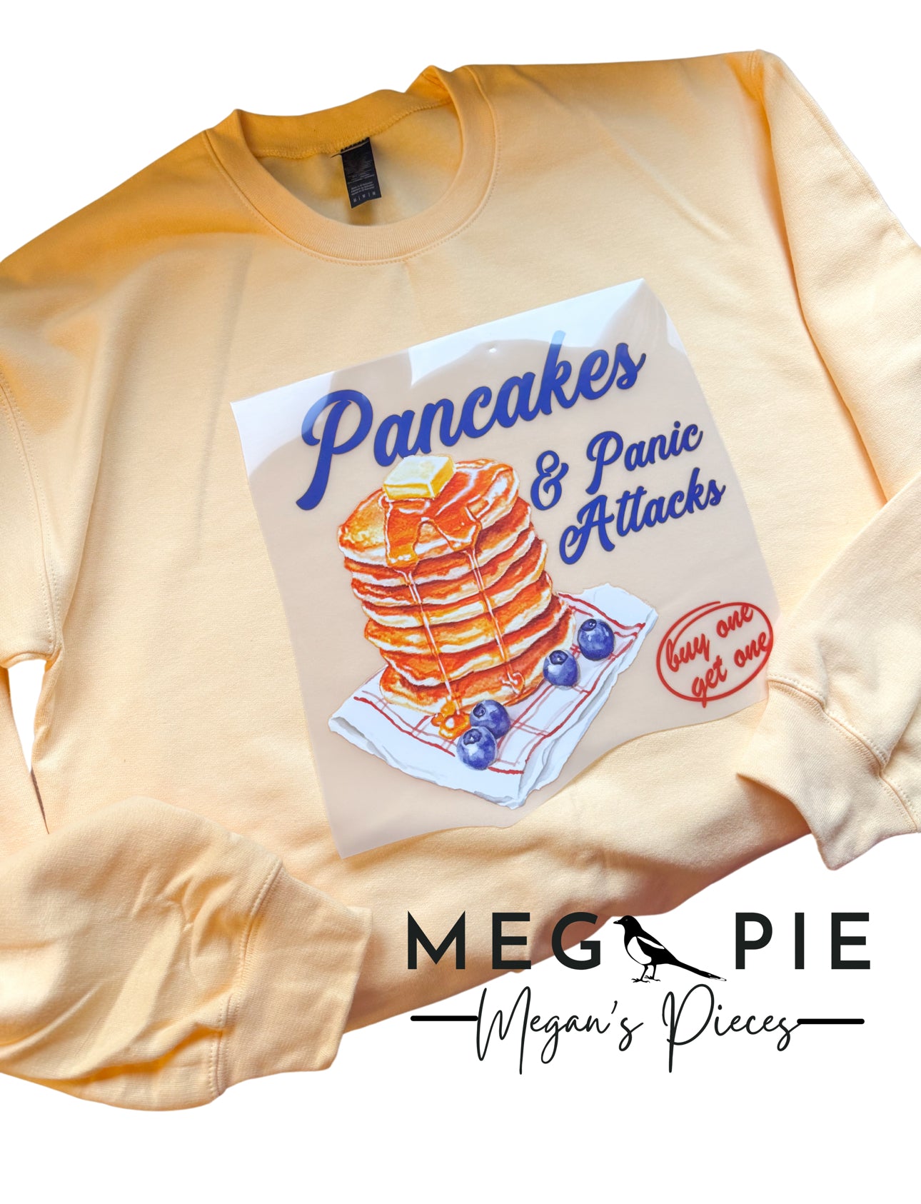 Pancakes & Panic Attacks Crewneck on Buttercream Bliss • made to order