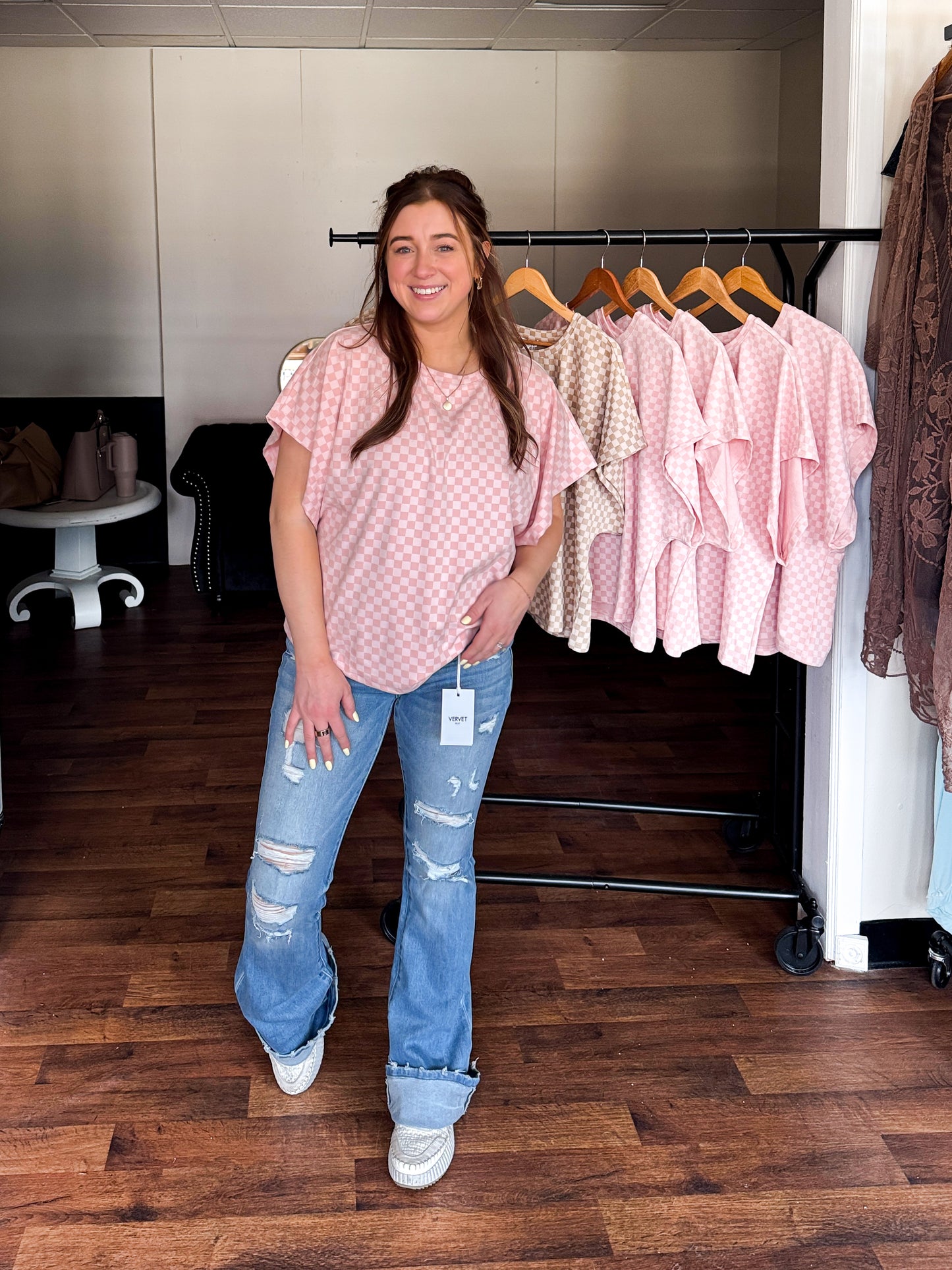 Check Me Out, Checkered Short-Sleeve Top