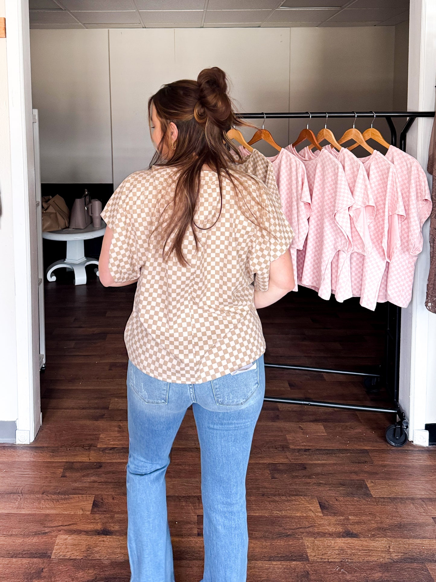 Check Me Out, Checkered Short-Sleeve Top