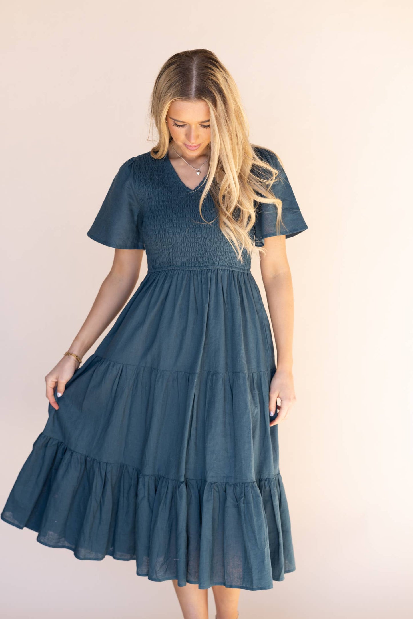 Natural Tayla Linen/Cotton Dress in Indigo Blue