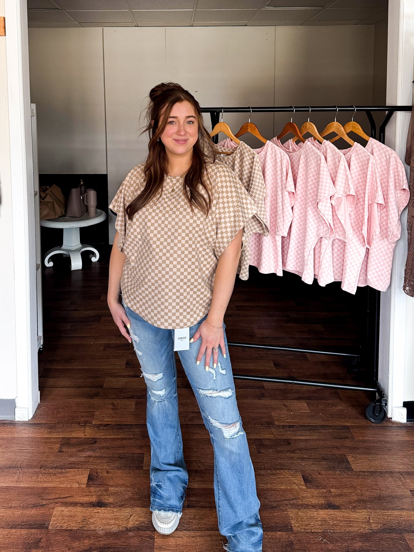 Check Me Out, Checkered Short-Sleeve Top