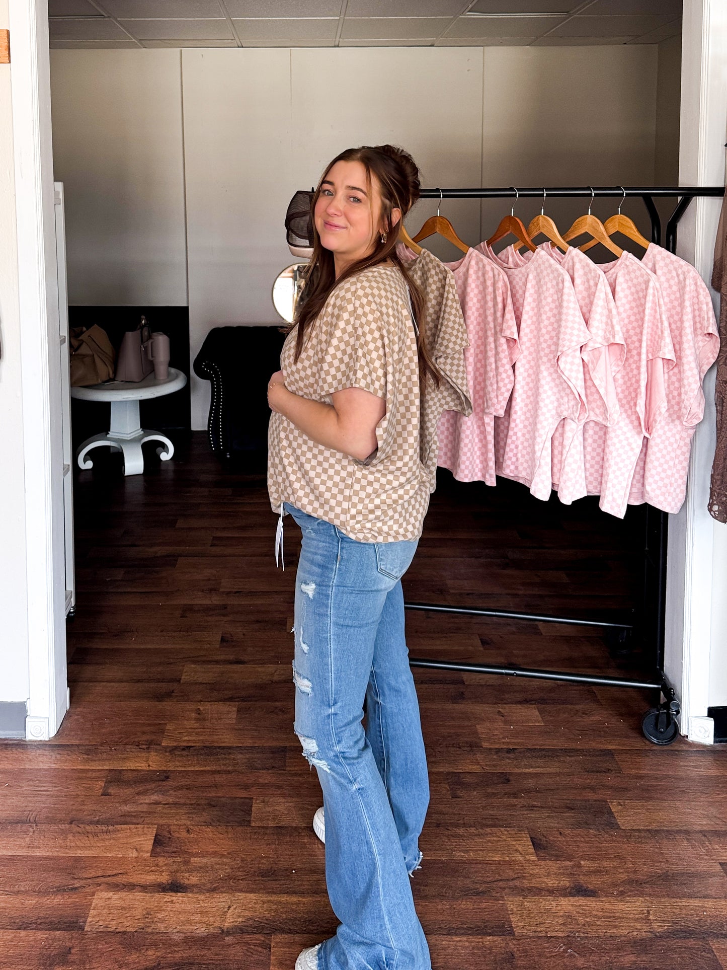 Check Me Out, Checkered Short-Sleeve Top