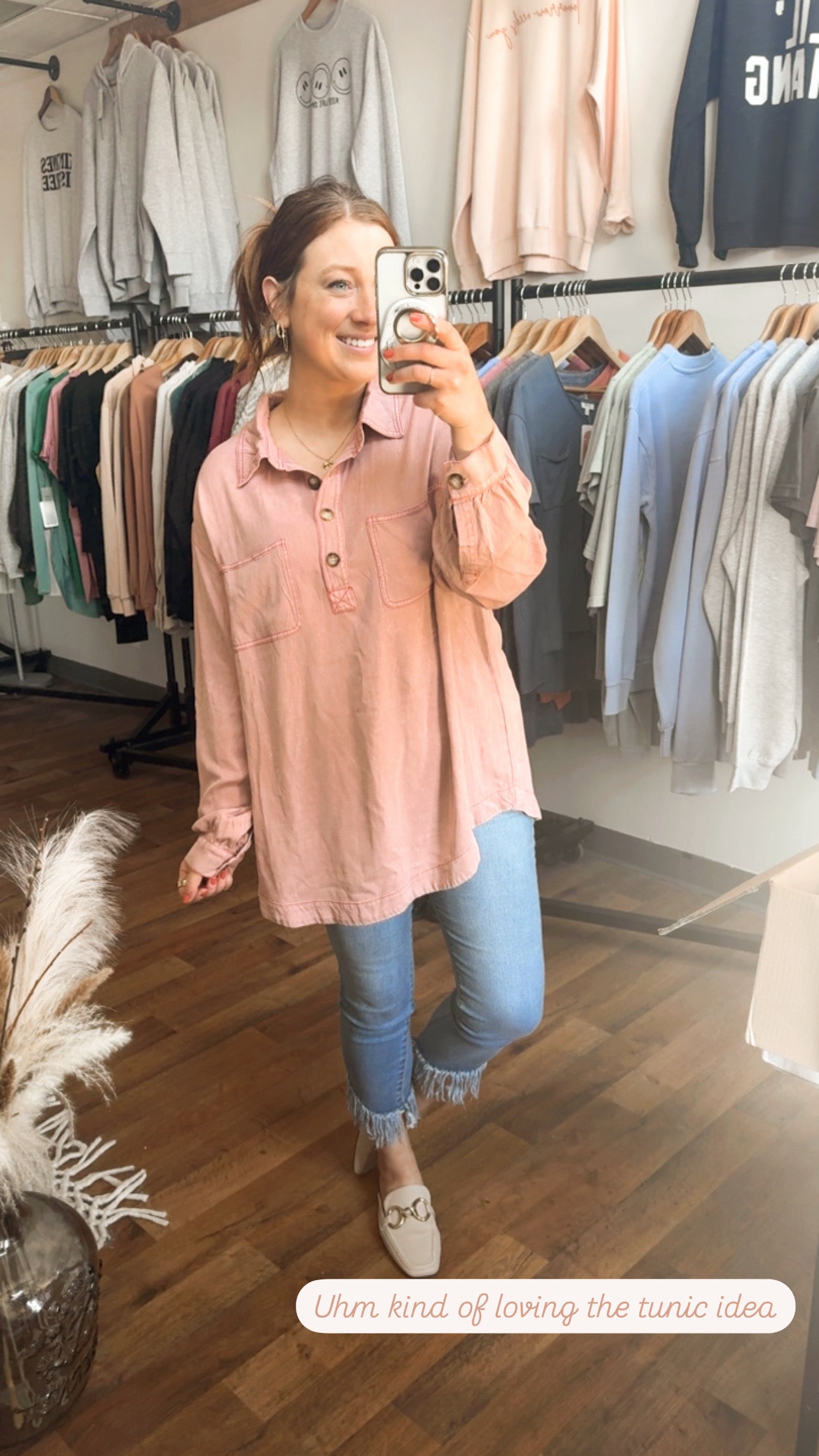 White Birch Button Tunic, Muted Pink