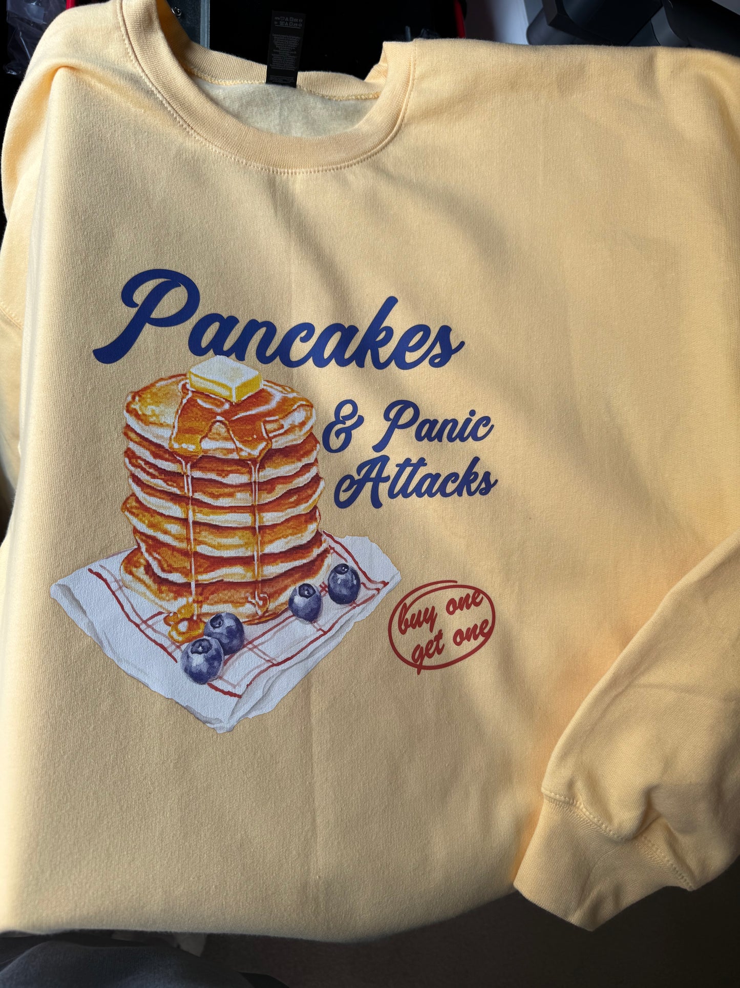 Pancakes & Panic Attacks Crewneck on Buttercream Bliss • made to order
