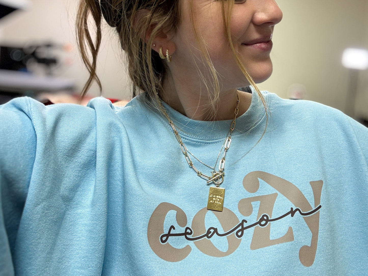 Cozy Season Crewneck Sweatshirt, Light Blue