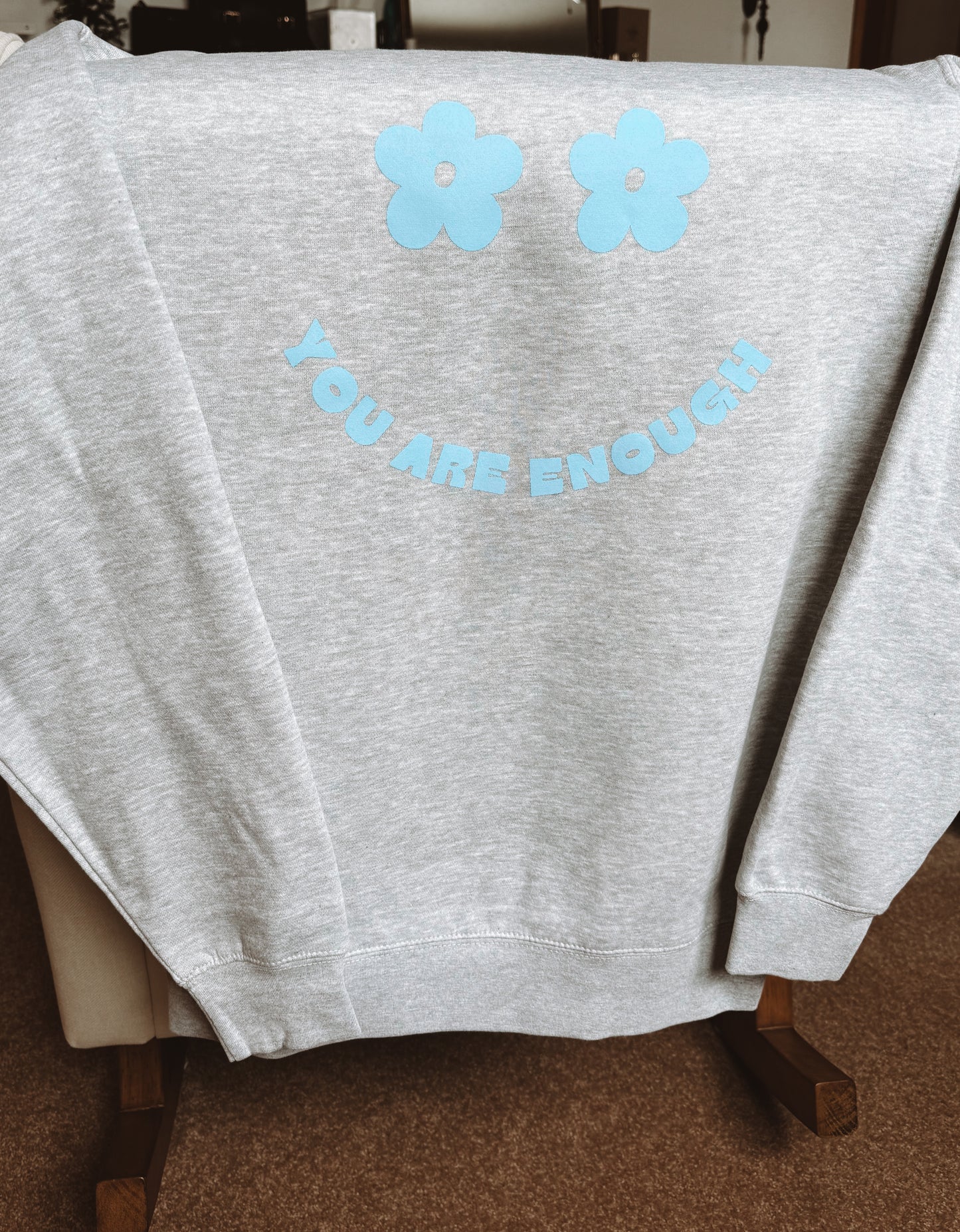 You Are Enough, Light Blue on Heather Grey