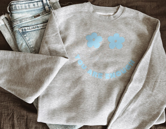 You Are Enough, Light Blue on Heather Grey