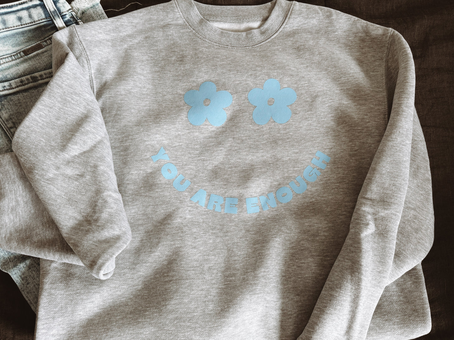 You Are Enough, Light Blue on Heather Grey