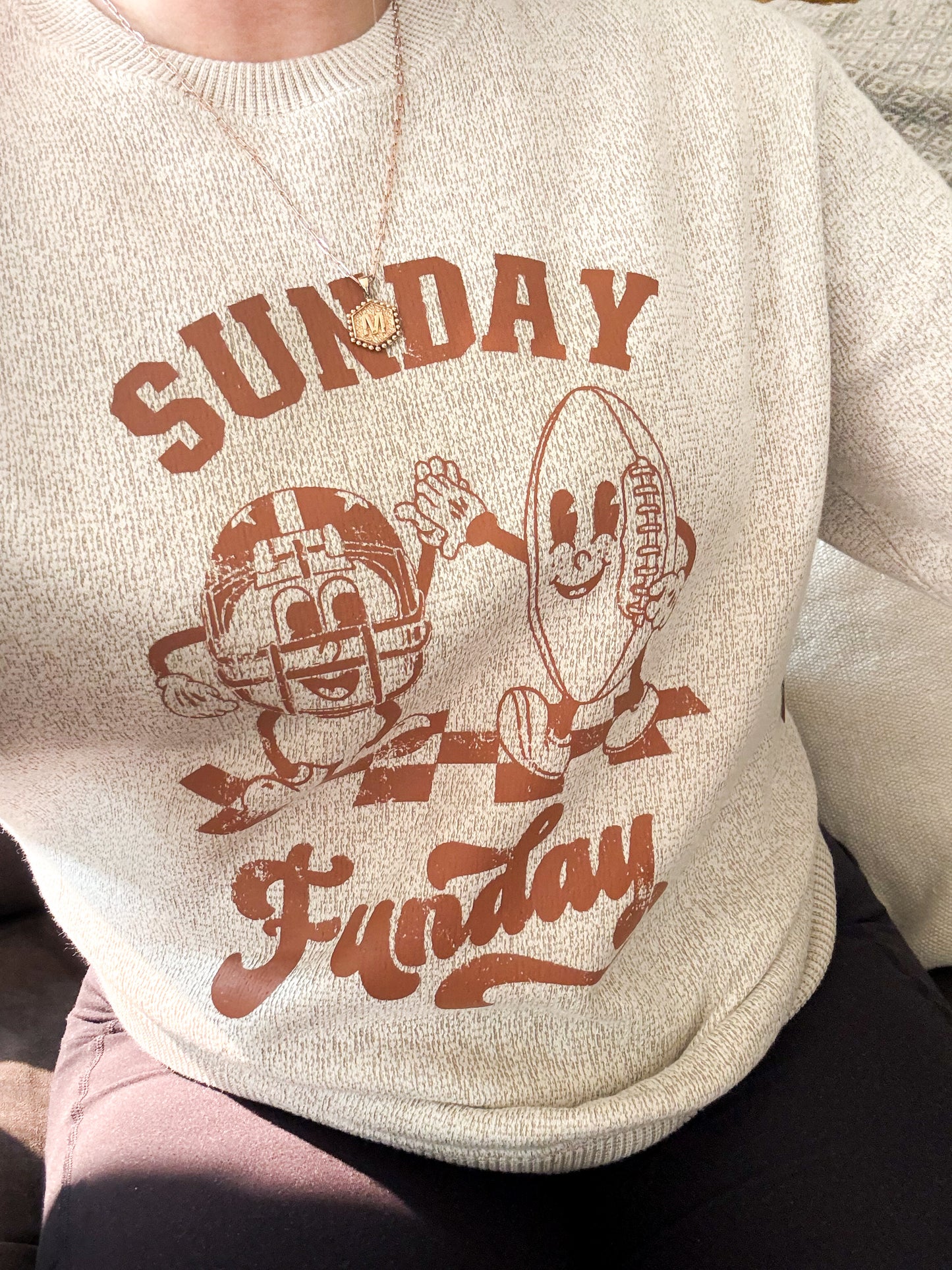 Sunday Funday Luxuriously Cozy Crewneck, Doe Brown on Latte