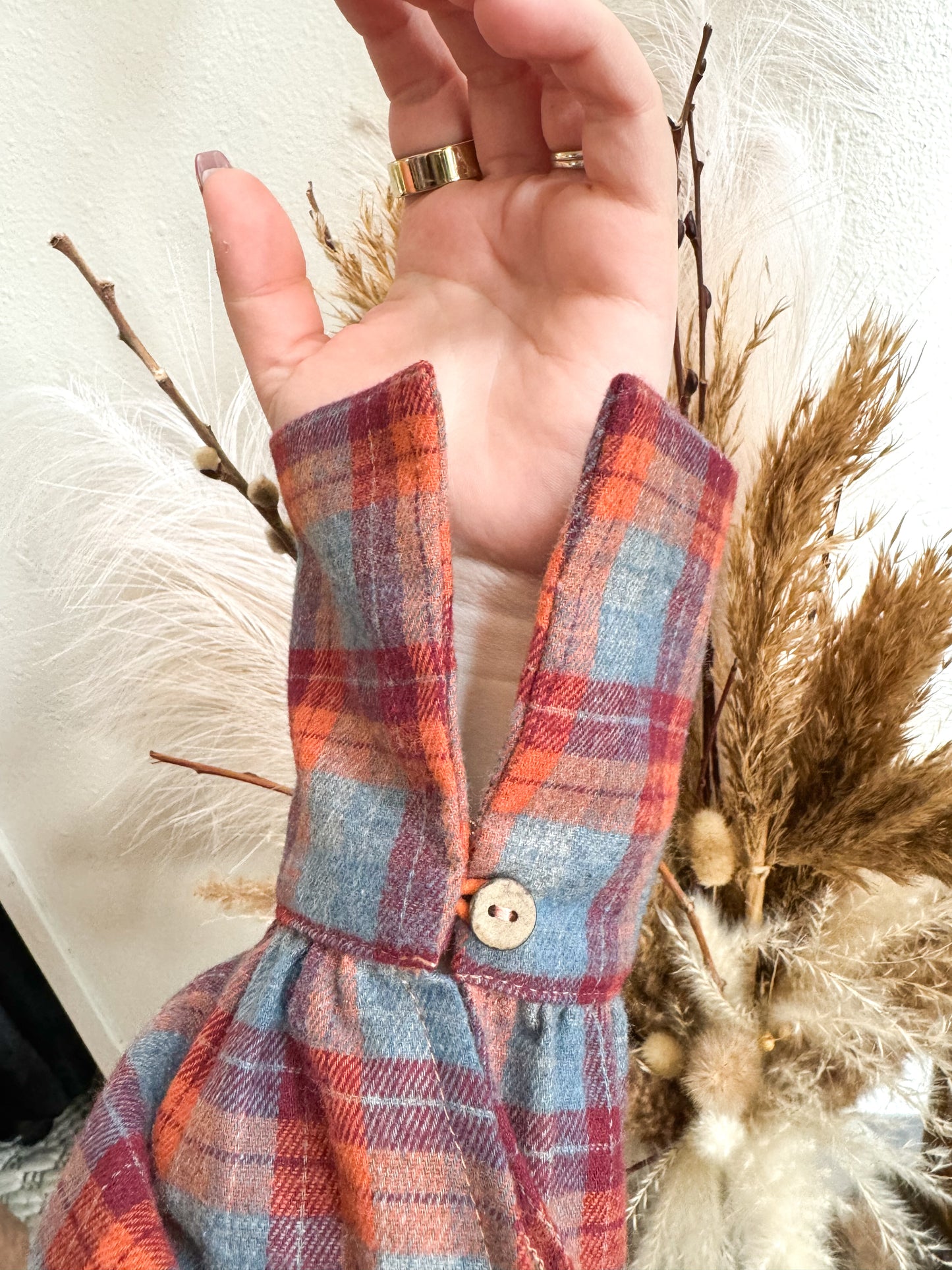 Oversized Plaid Button Down Tunic/Dress w Pockets , Red Orange Multi