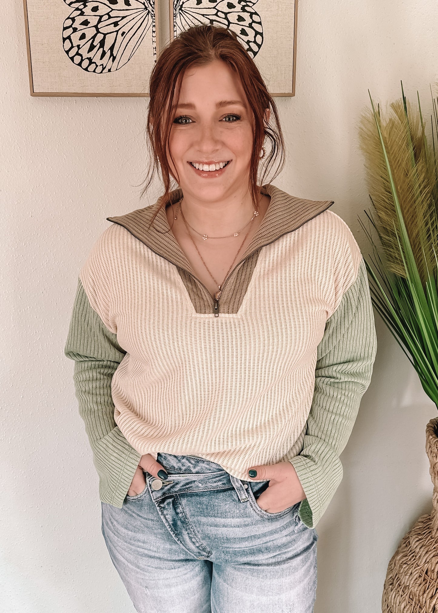 1/4 Zip Colorblock Sweater Pullover