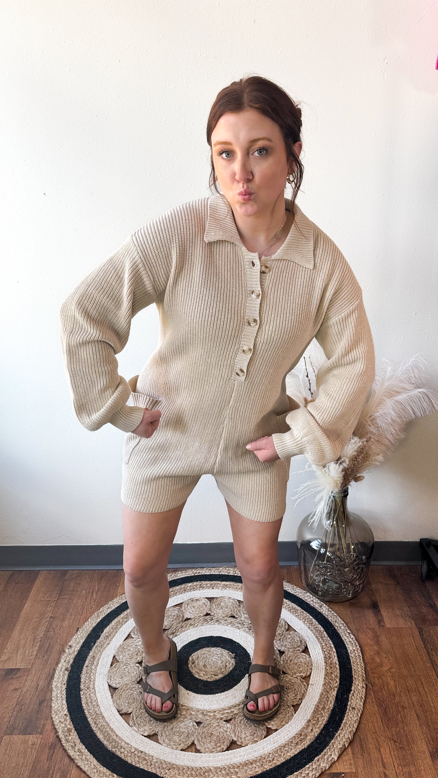 Clean Girl Sweater Romper, Medium,  Black or Cream