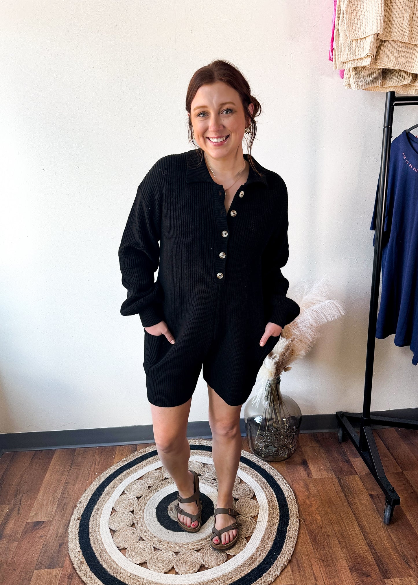 Clean Girl Sweater Romper, Medium,  Black or Cream