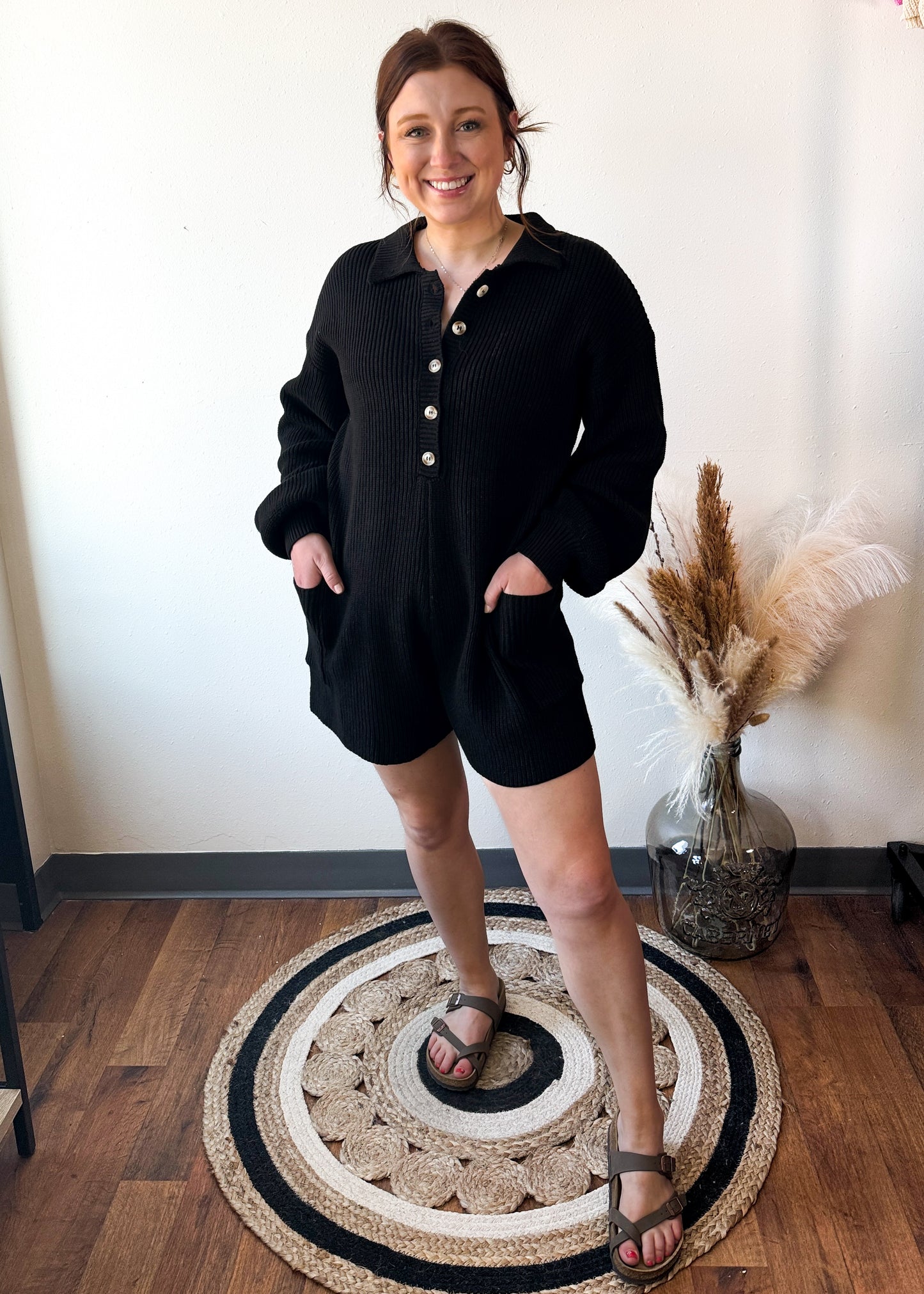 Clean Girl Sweater Romper, Medium,  Black or Cream