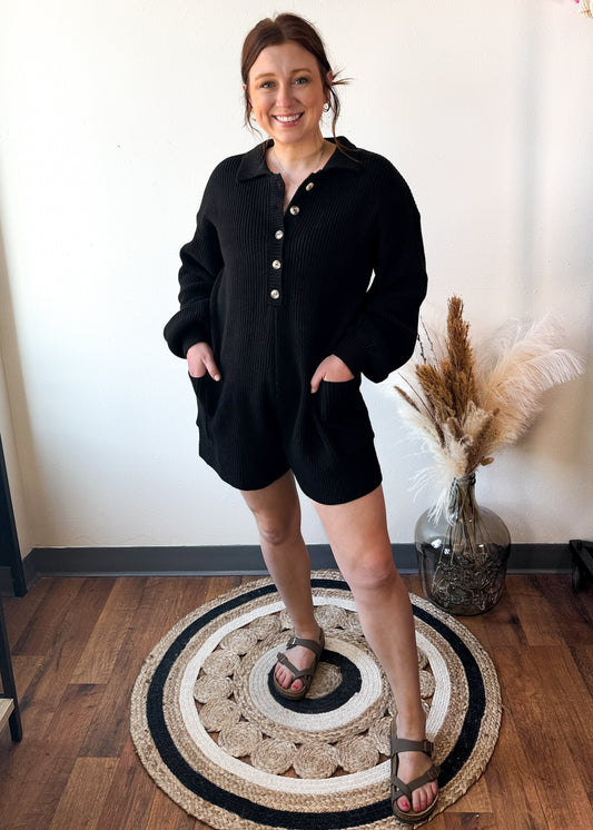 Clean Girl Sweater Romper, Medium,  Black or Cream