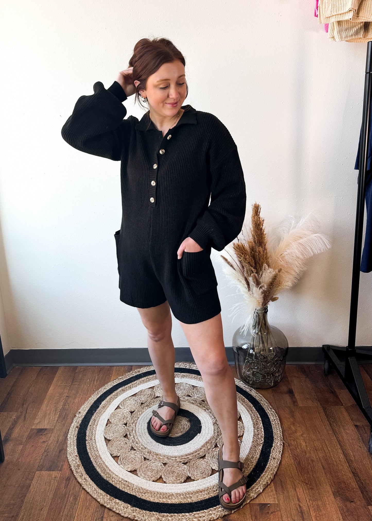 Clean Girl Sweater Romper, Medium,  Black or Cream