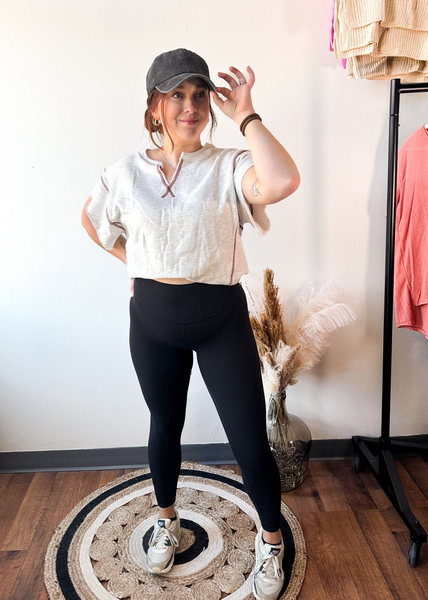 French Terry Contrast Stitch Top (Ivory)