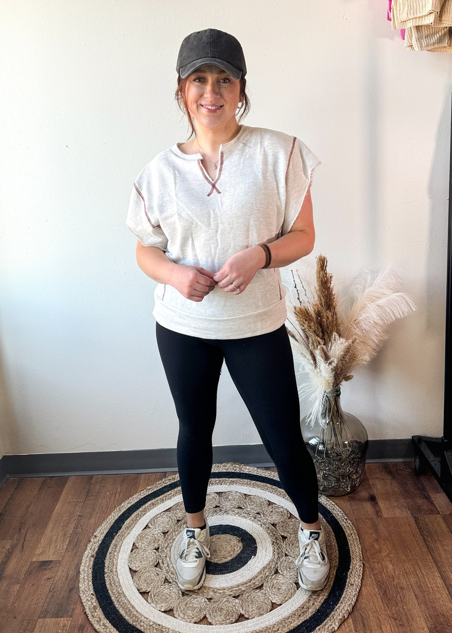 French Terry Contrast Stitch Top (Ivory)