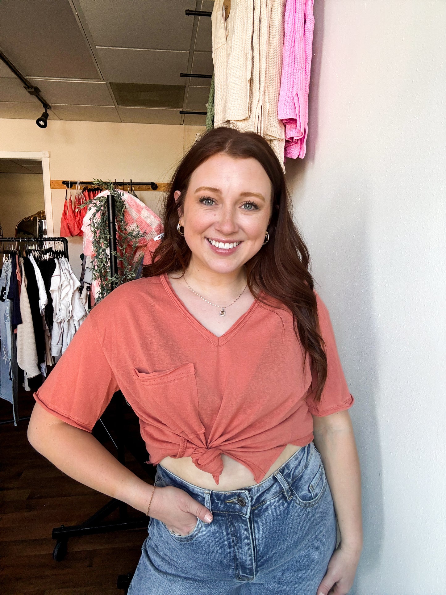 Loose Fit V-Neck Pocket Tee, two colors