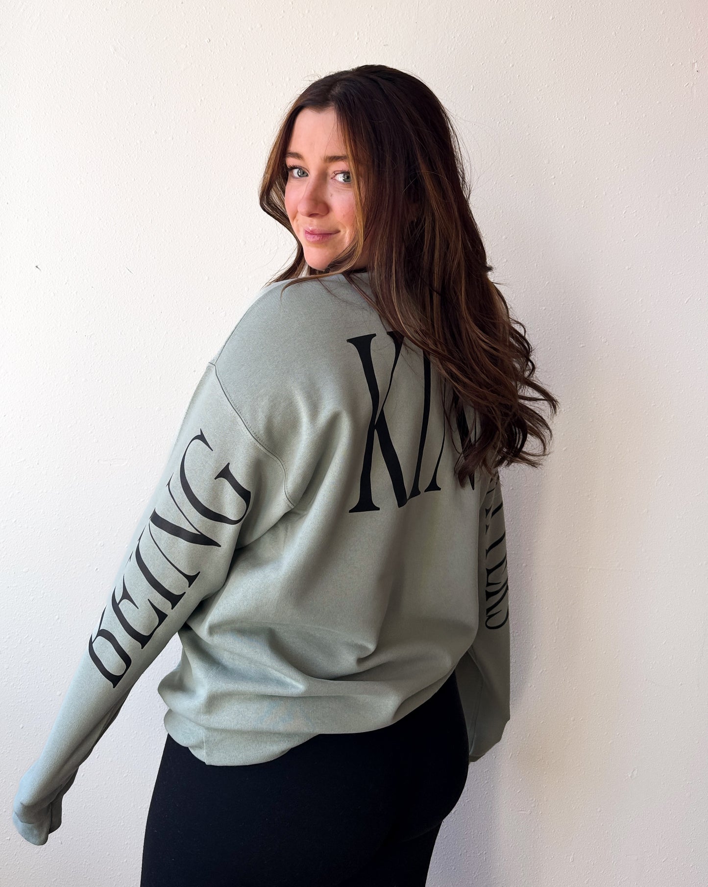 Being Kind Matters Crewneck Sweatshirt, Stonewash Green
