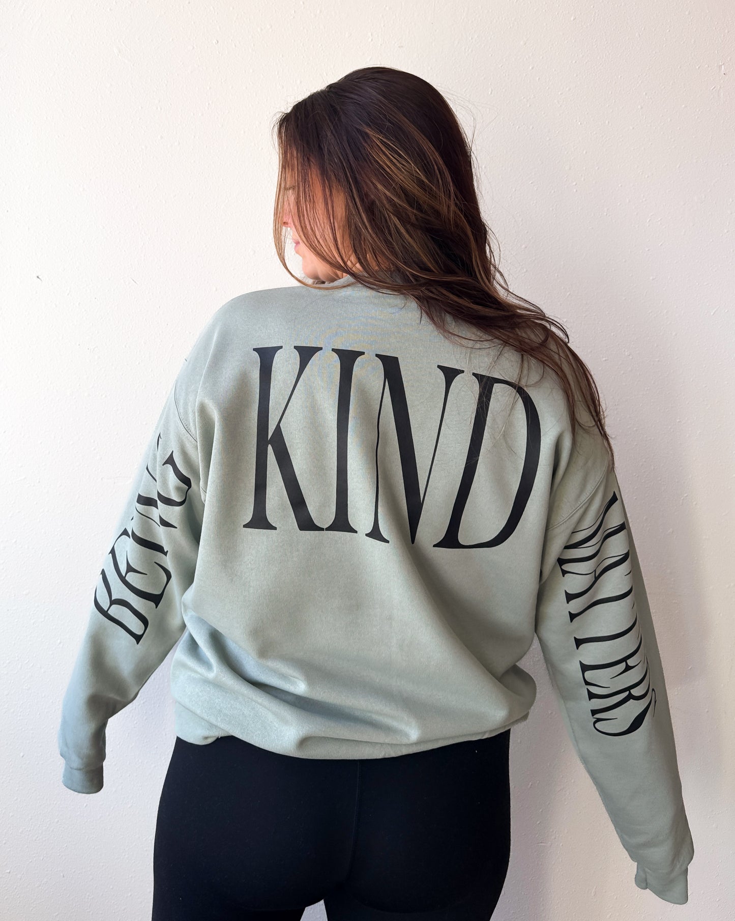 Being Kind Matters Crewneck Sweatshirt, Stonewash Green