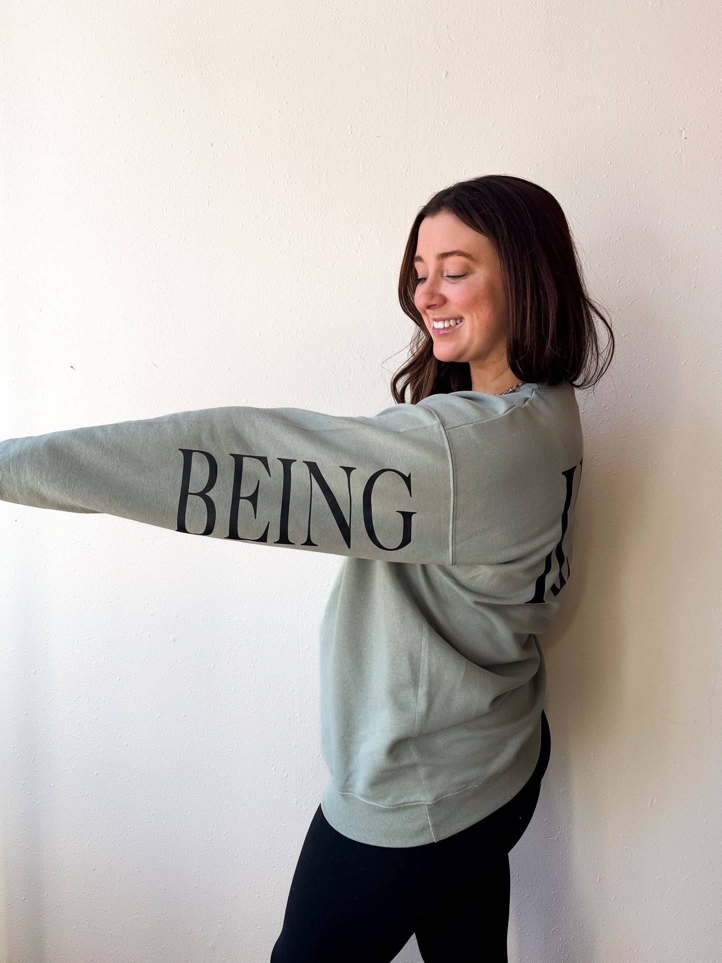 Being Kind Matters Crewneck Sweatshirt, Stonewash Green