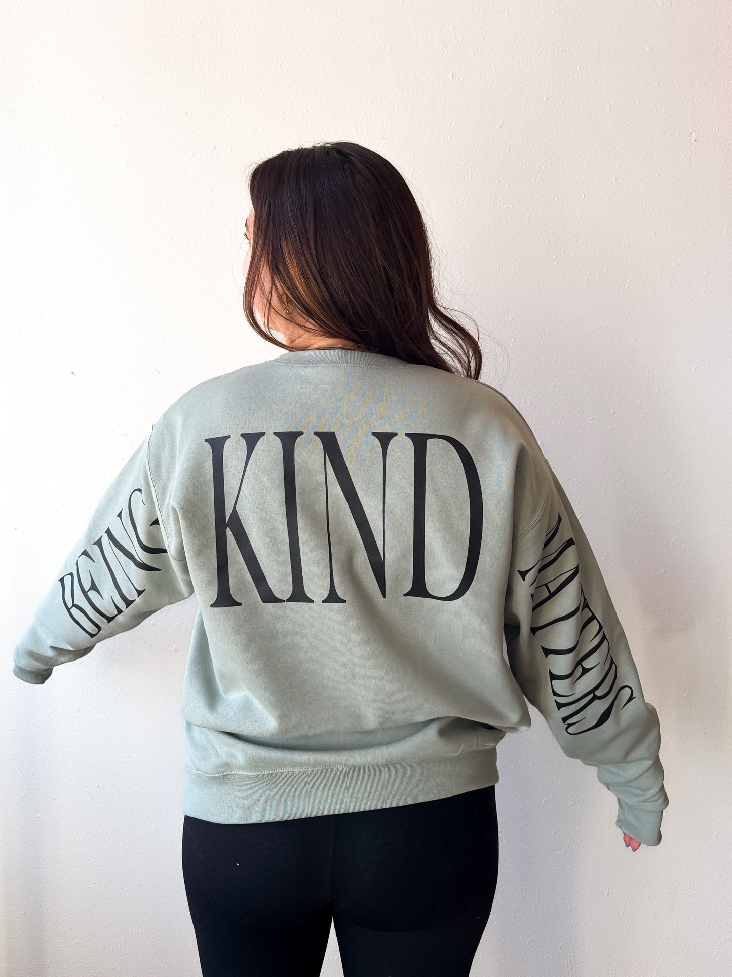 Being Kind Matters Crewneck Sweatshirt, Stonewash Green