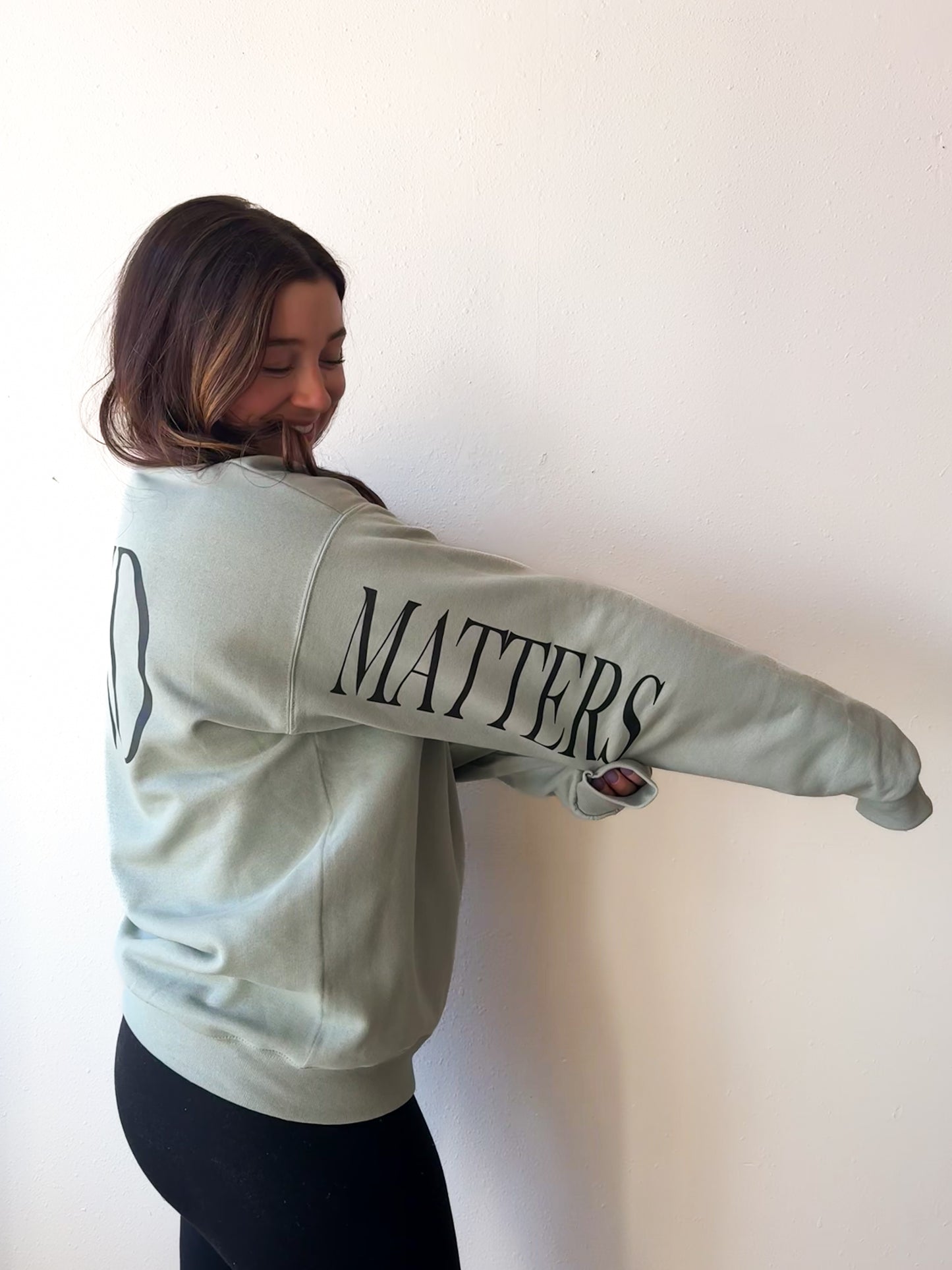 Being Kind Matters Crewneck Sweatshirt, Stonewash Green