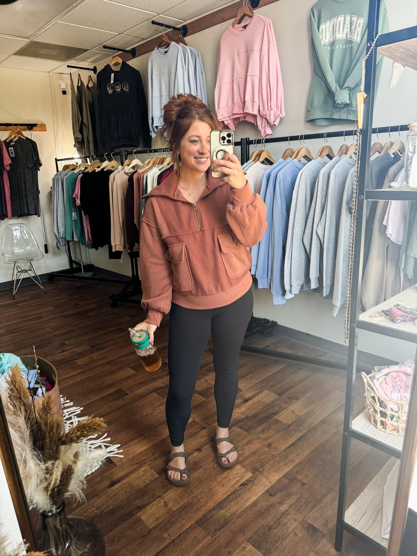 Oversized Quarter Zip Pullover, Brick