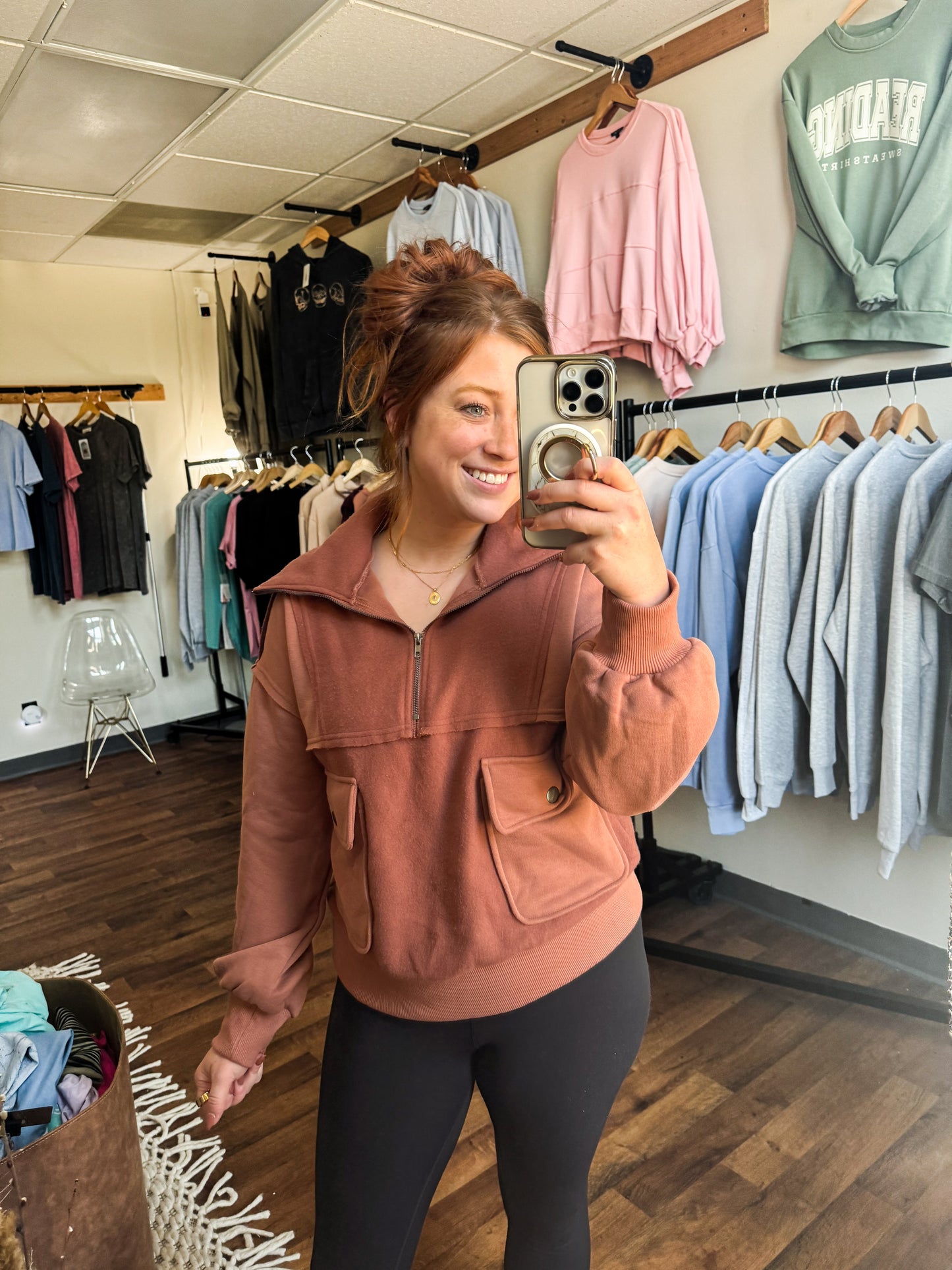 Oversized Quarter Zip Pullover, Brick