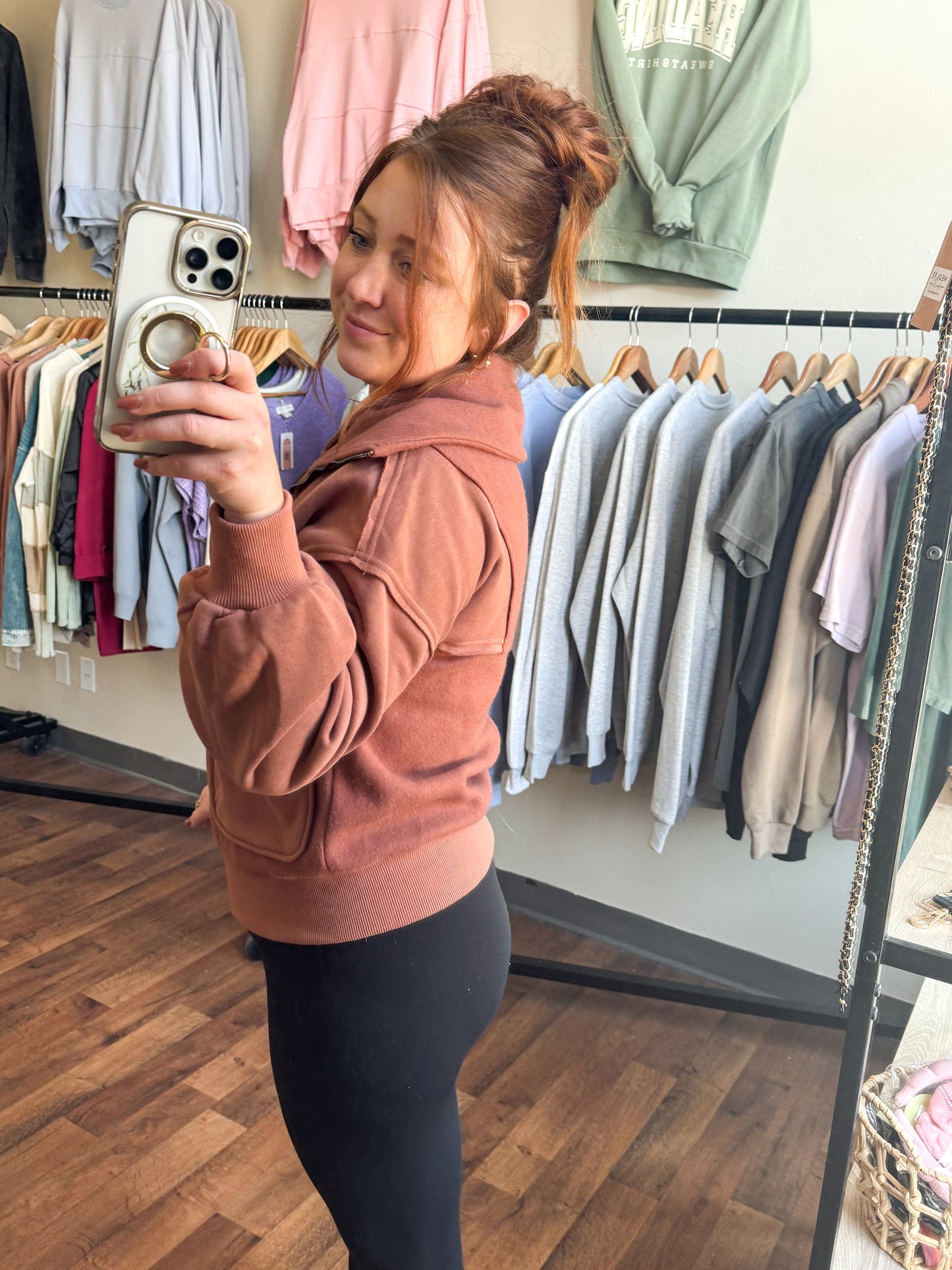 Oversized Quarter Zip Pullover, Brick