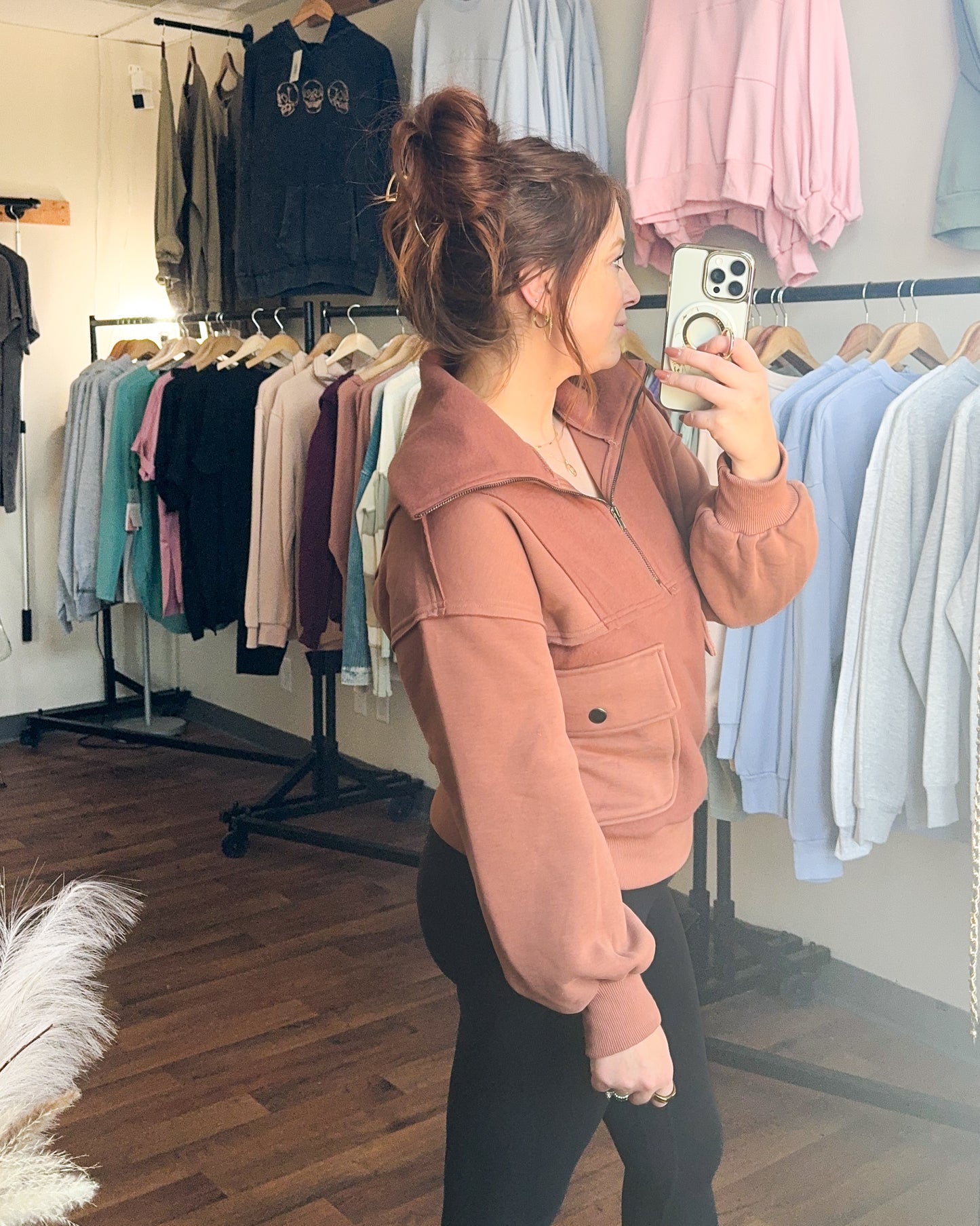 Oversized Quarter Zip Pullover, Brick