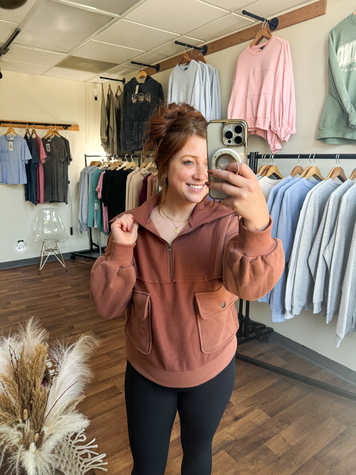 Oversized Quarter Zip Pullover, Brick