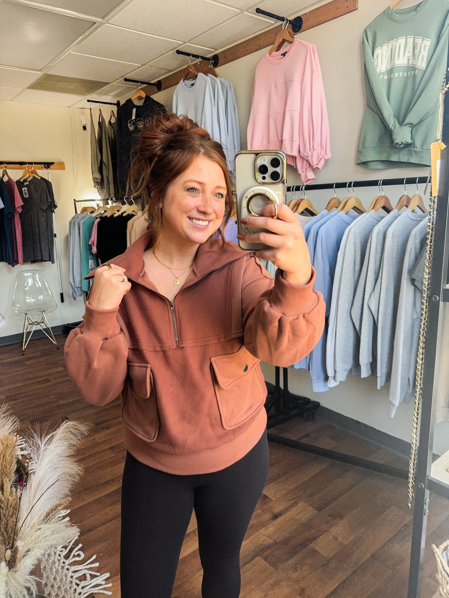 Oversized Quarter Zip Pullover, Brick