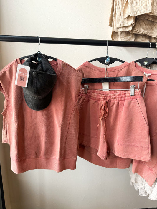 Berry Washed Terry Summer Top & Bottom Set