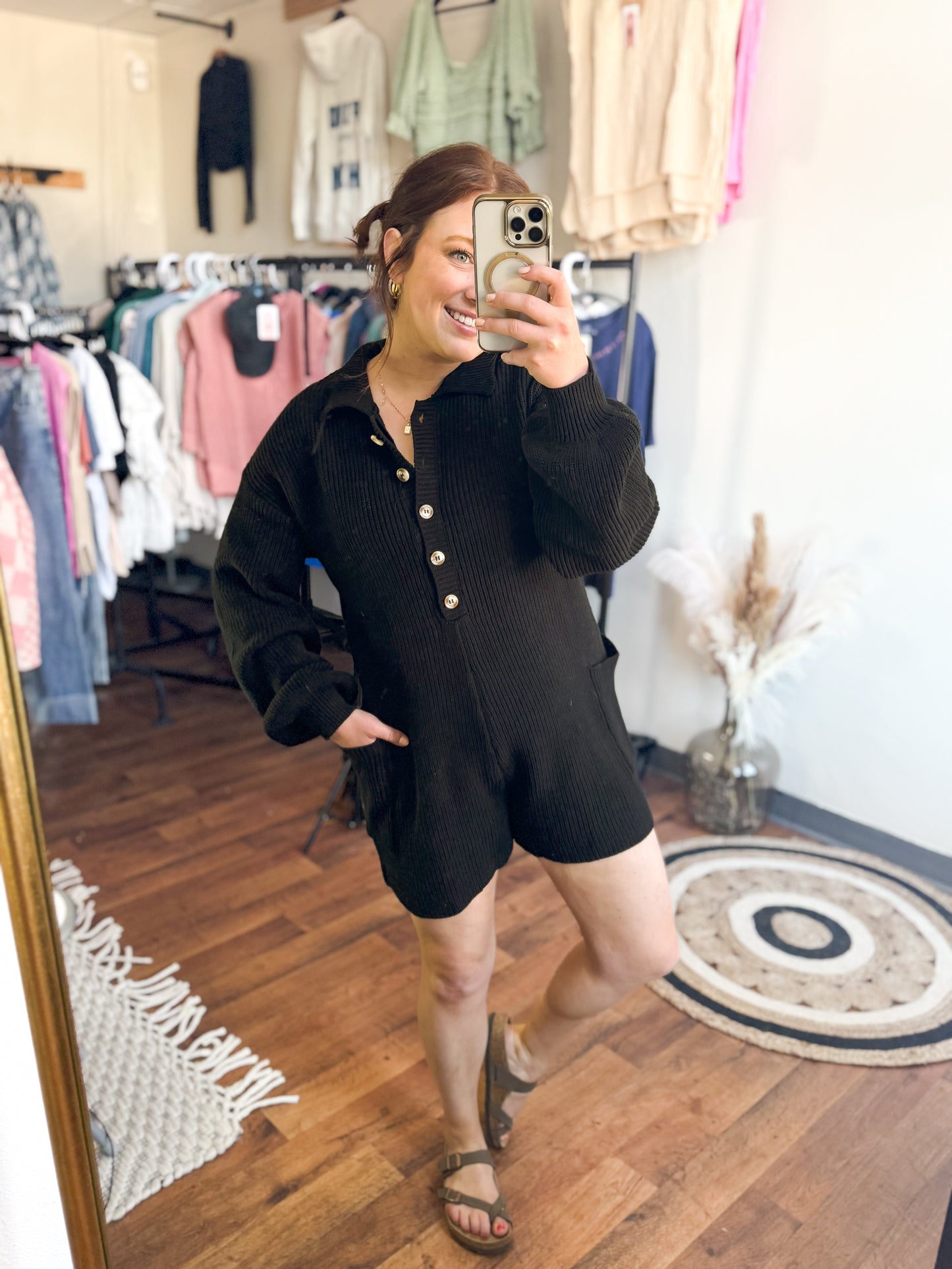Clean Girl Sweater Romper, Medium,  Black or Cream