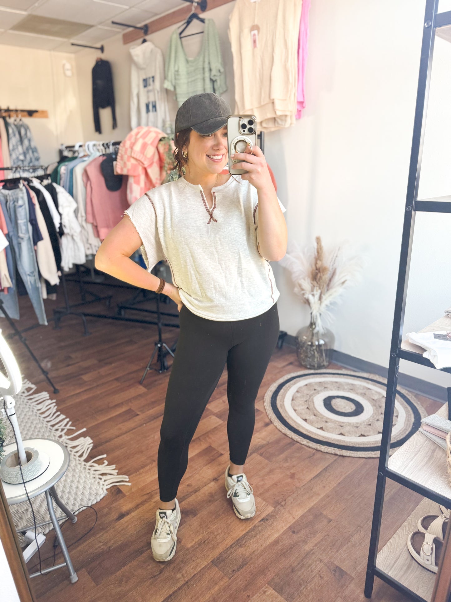 French Terry Contrast Stitch Top (Ivory)