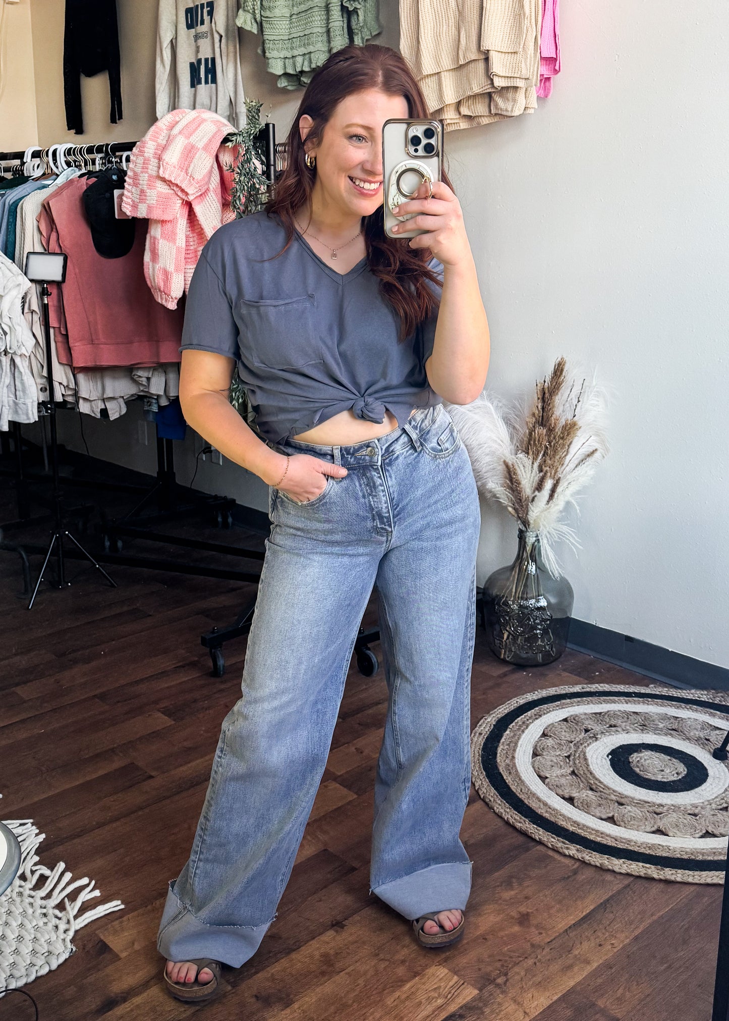 Loose Fit V-Neck Pocket Tee, two colors