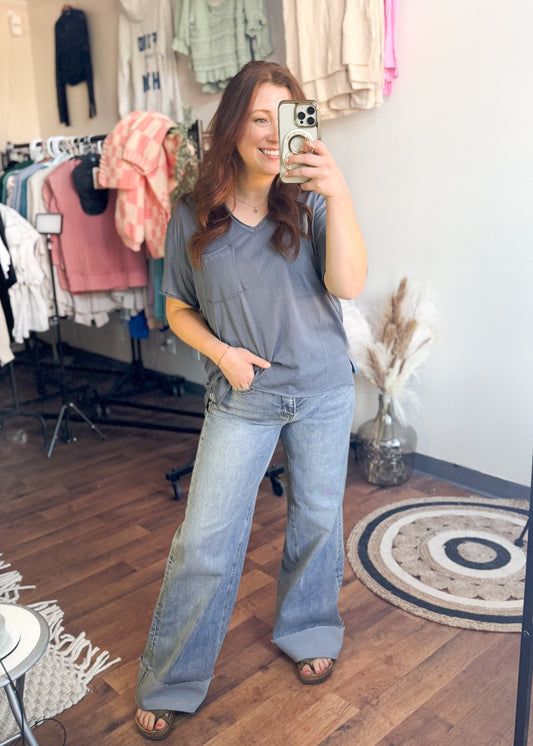 Loose Fit V-Neck Pocket Tee, two colors