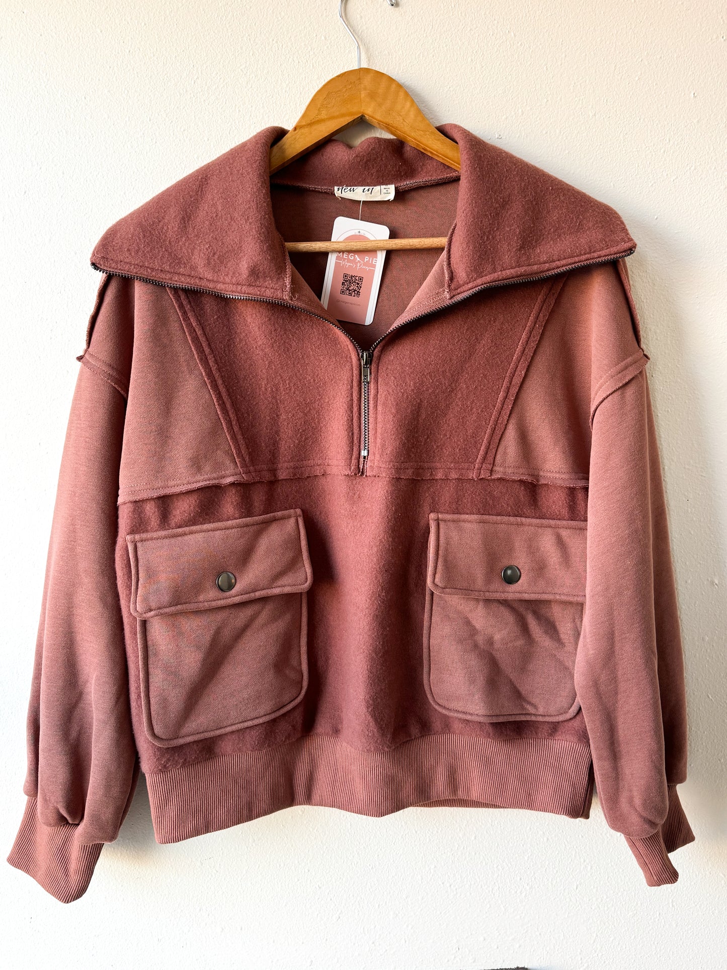 Oversized Quarter Zip Pullover, Brick