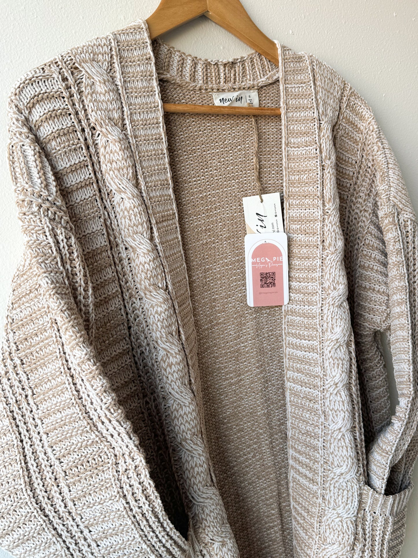 Two Tone Knit Oversized Sweater Cardigan W/ Pockets, Taupe