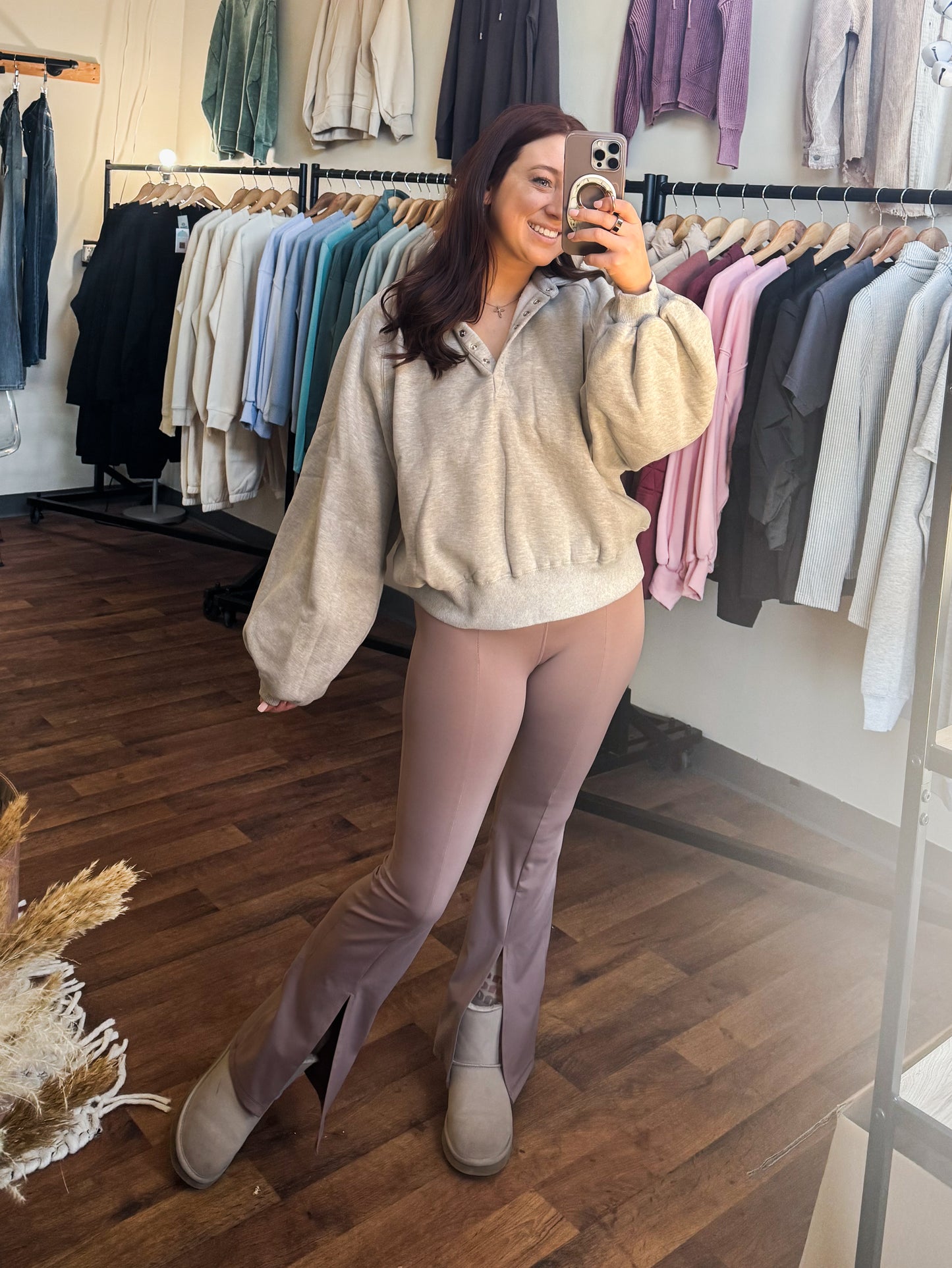 Piper Snap Sweatshirt Pullover, H. Grey